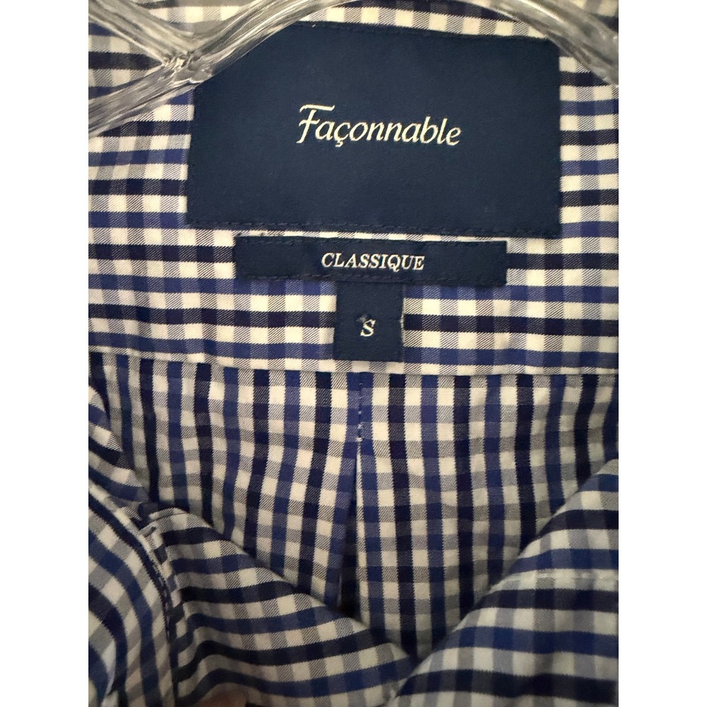Faconnable Classique Mens Blue White Gingham Cotton Button Down Shirt Small